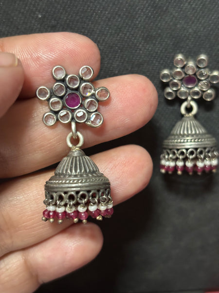 Silver Beaded Jhumka