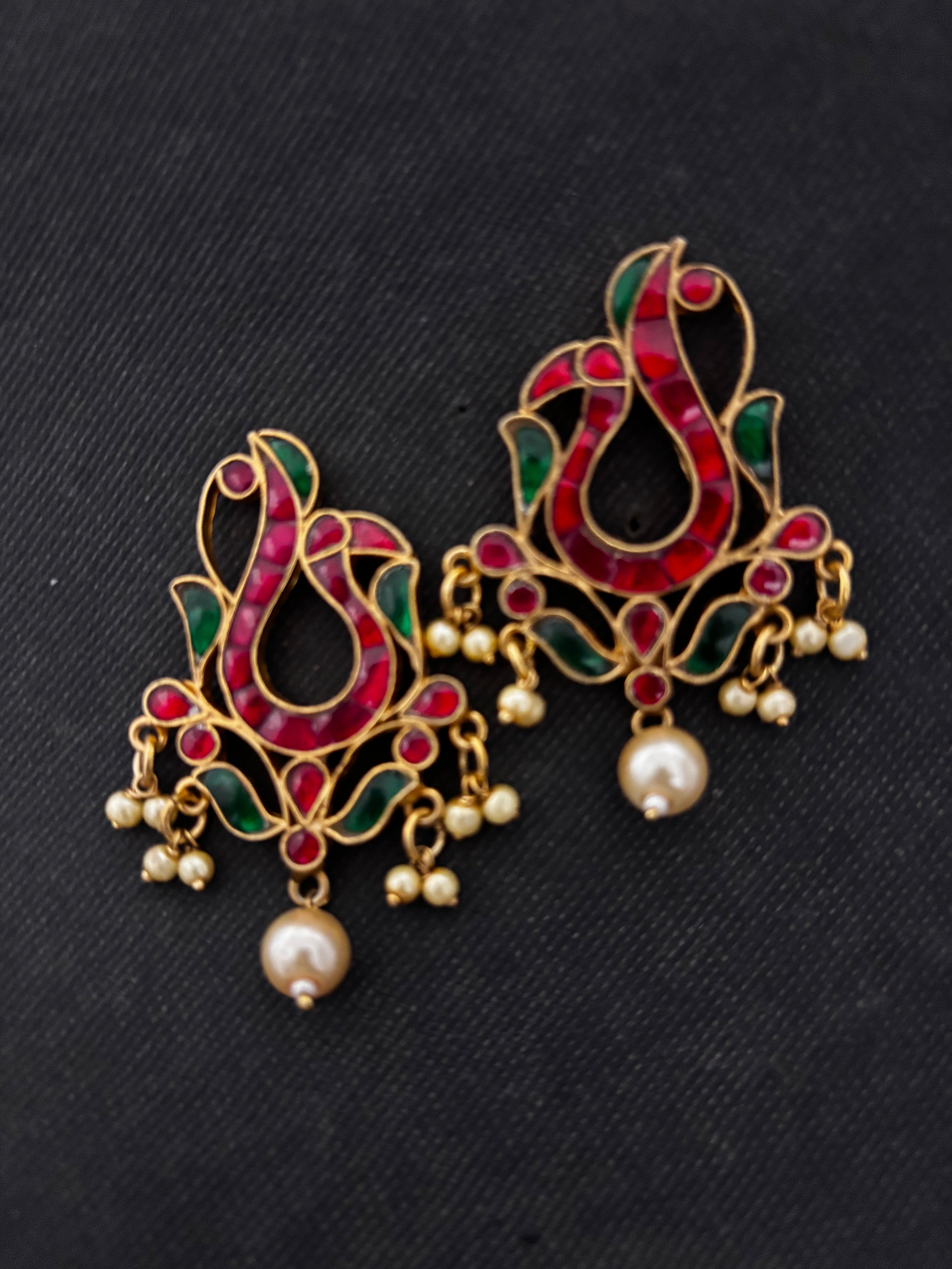 Silver Gold Plated Jadau Peacock Earrings