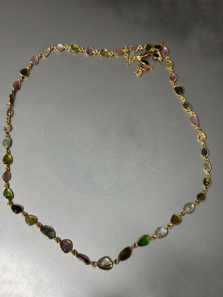Silver Gold Plated Tourmalines Neckpiece