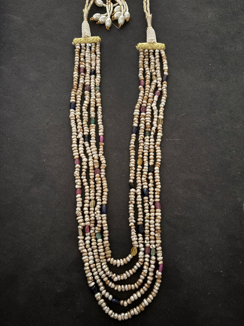 5 Line Pearl With Semi Precious Beads