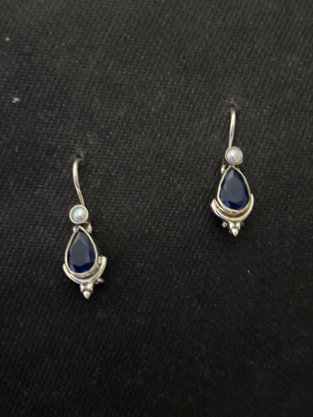 Silver InkBlue Pearl Earrings