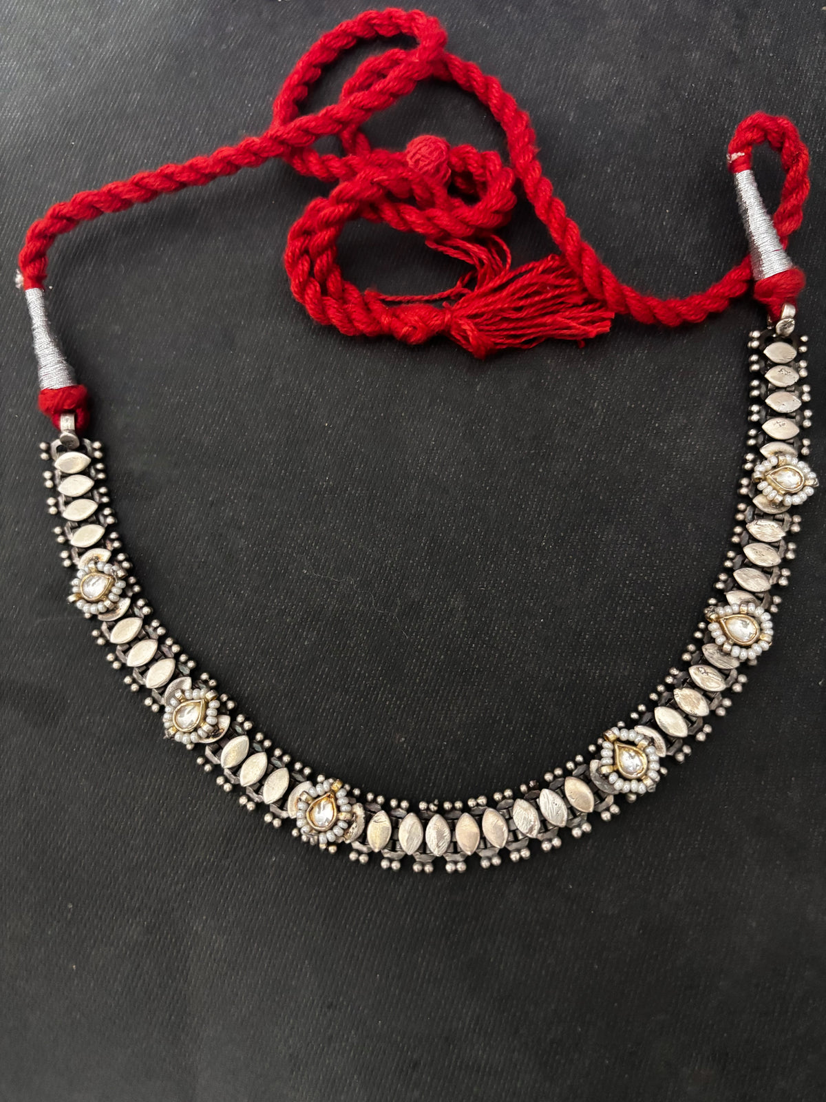 Silver Neckpiece With Kundan Accents