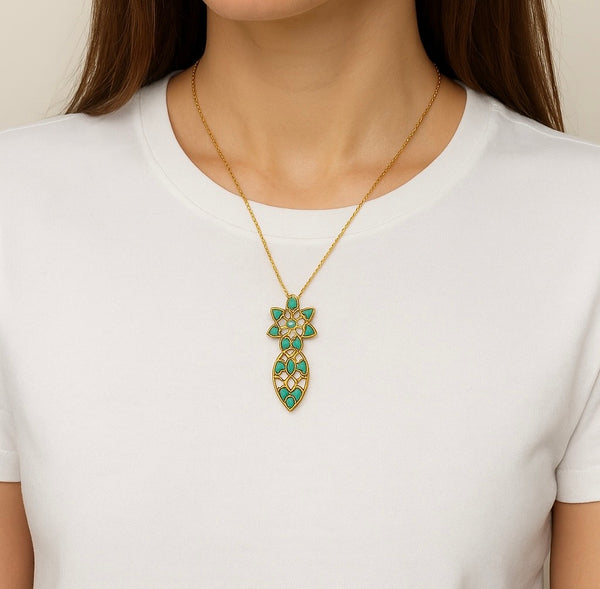 Turquoise Gold Plated Pendant Chain