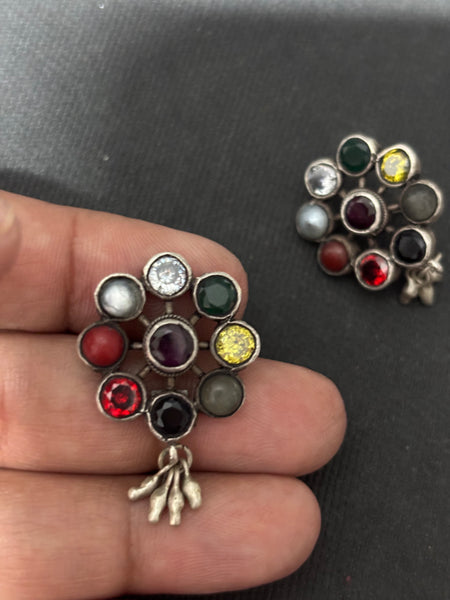 Navarathna Silver Earrings