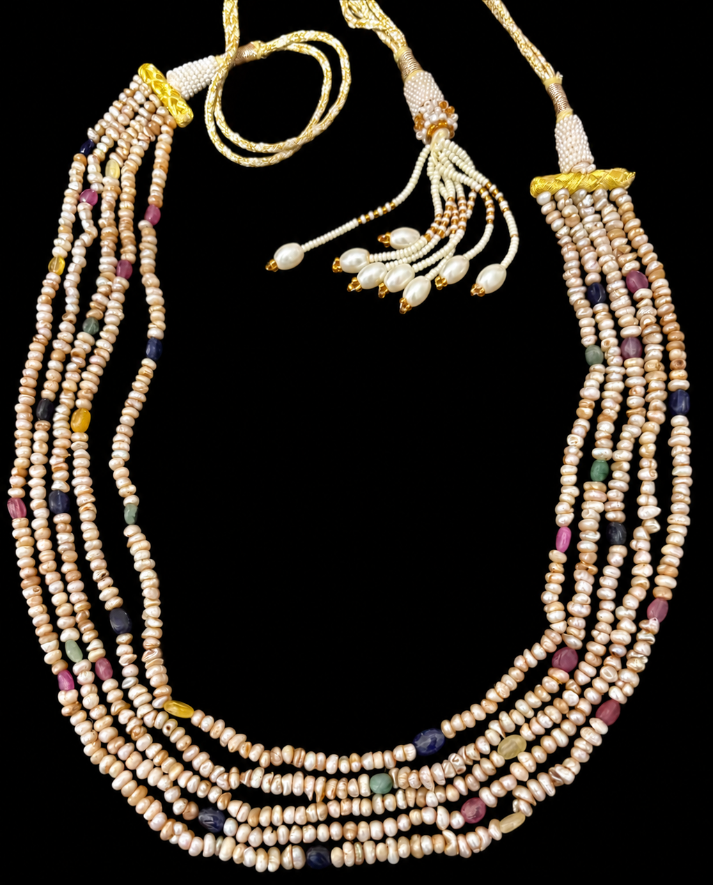5 Line Pearl With Semi Precious Beads