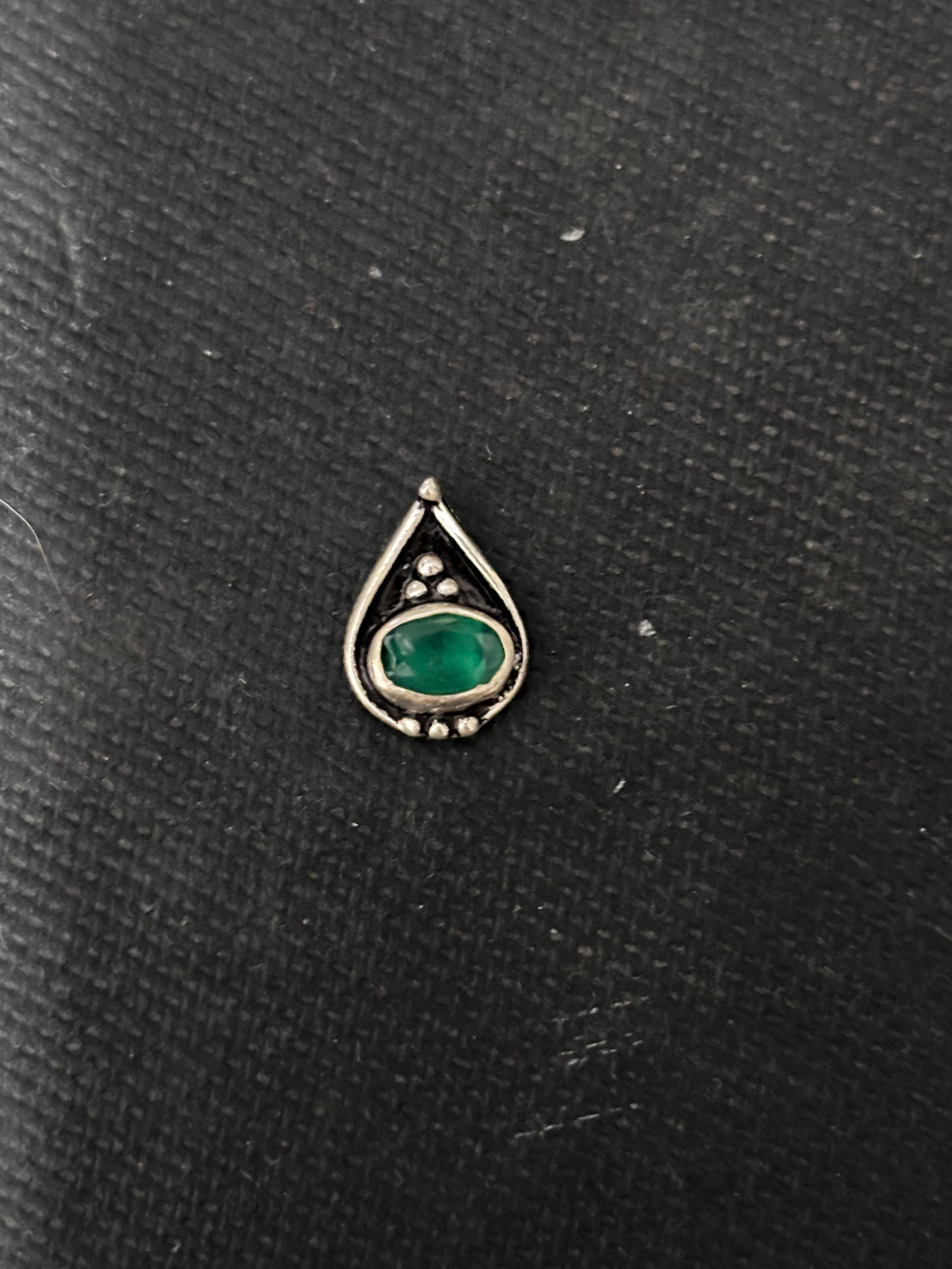 Green Silver Tear Drop Nosepin