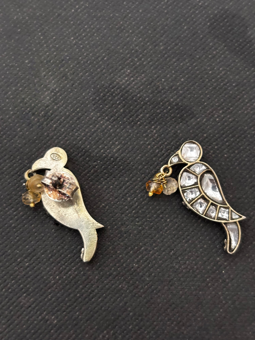 Silver Parrot Kundan Earring Studs