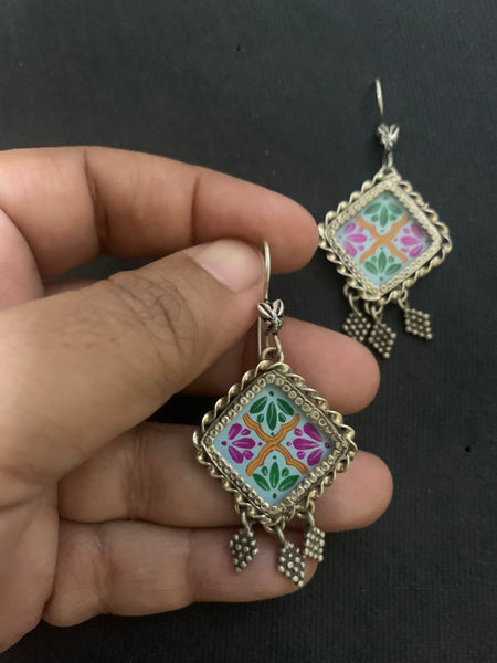 Handpainted Silver Danglers