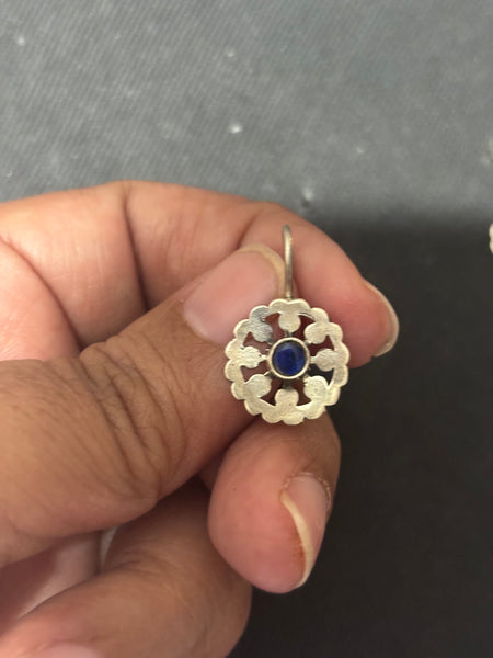 Blue Stone Silver Cutwork Earrings