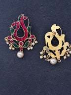 Silver Gold Plated Jadau Peacock Earrings