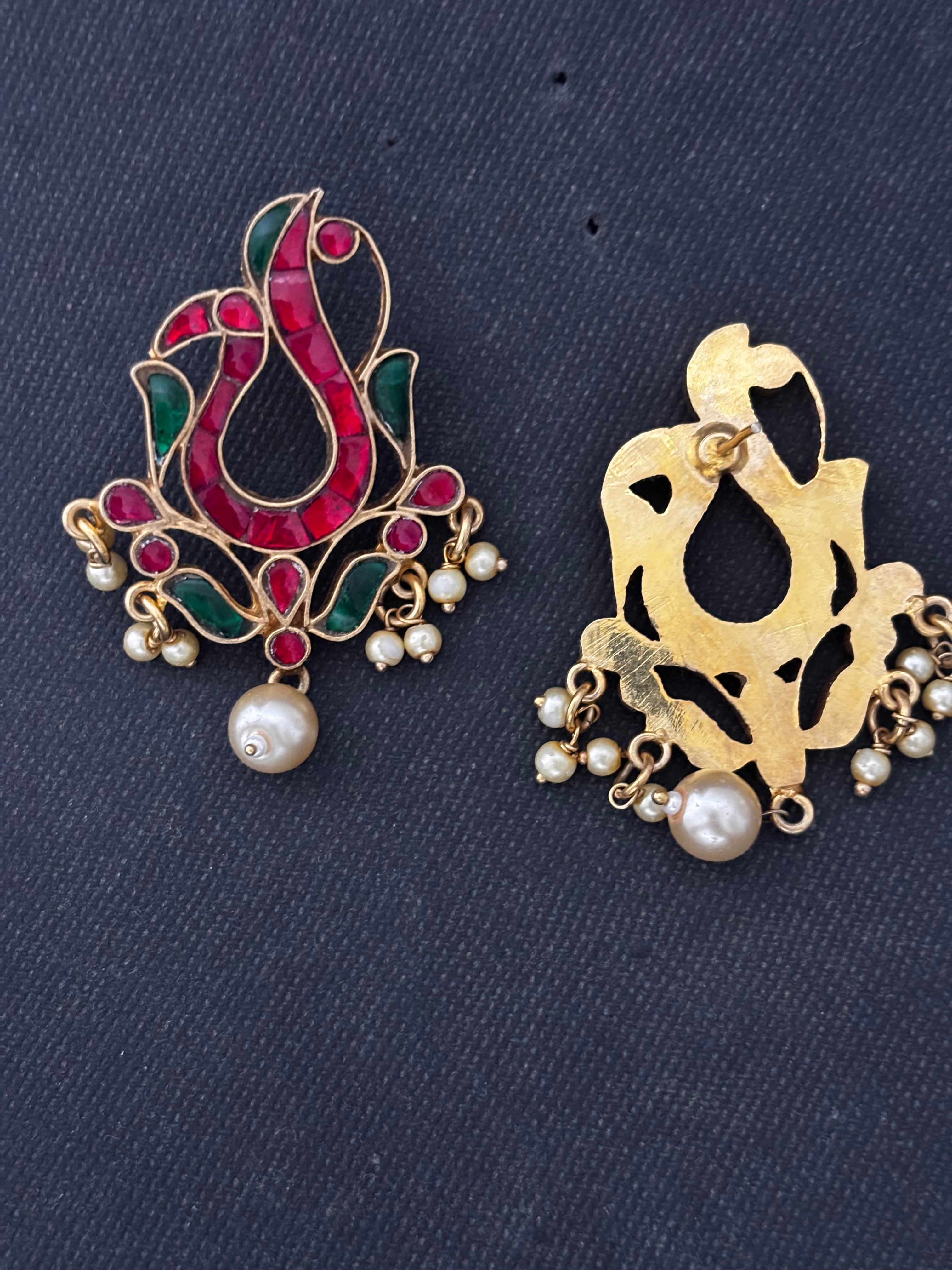 Silver Gold Plated Jadau Peacock Earrings