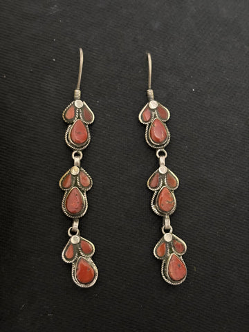 Coral Long Earrings