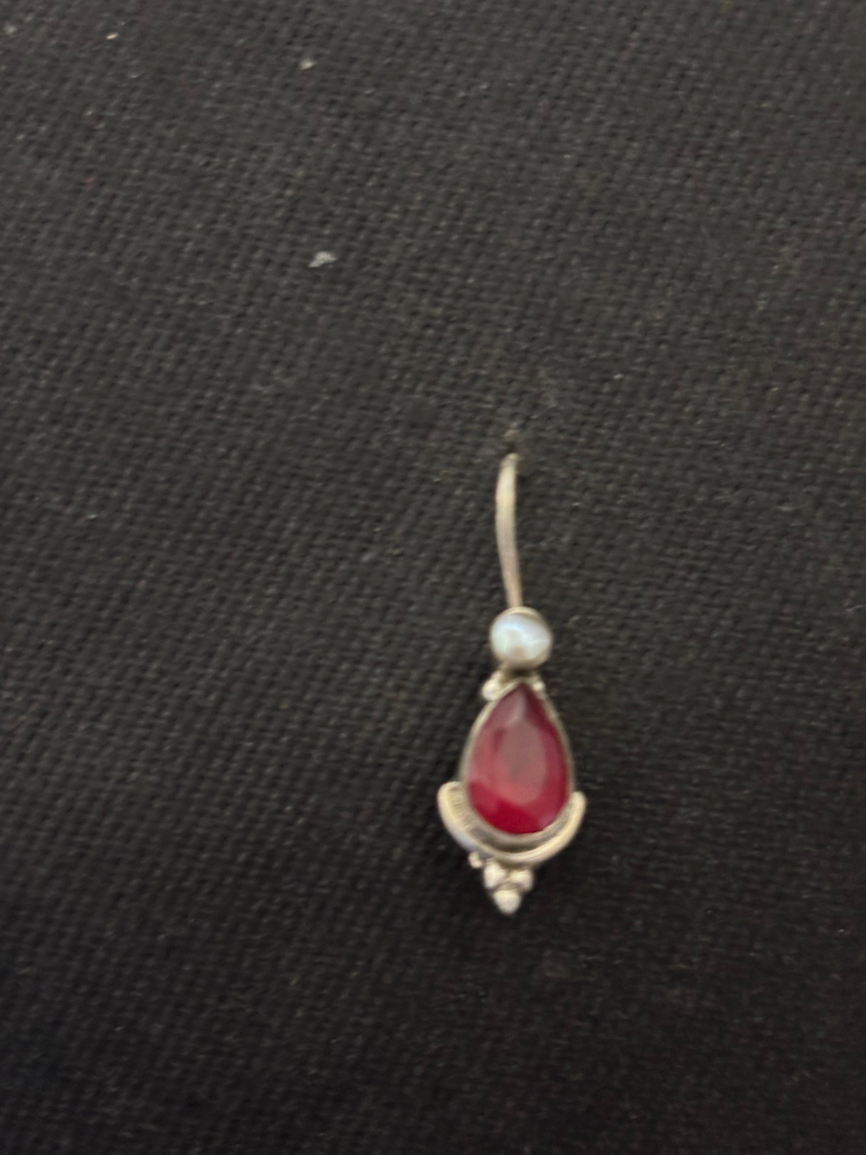 Silver Red Agate pearl Earrings