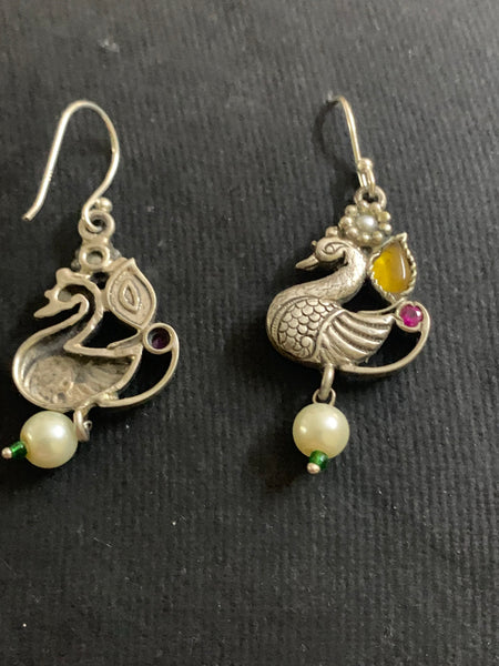 Silver Swan With Spinel Earrings