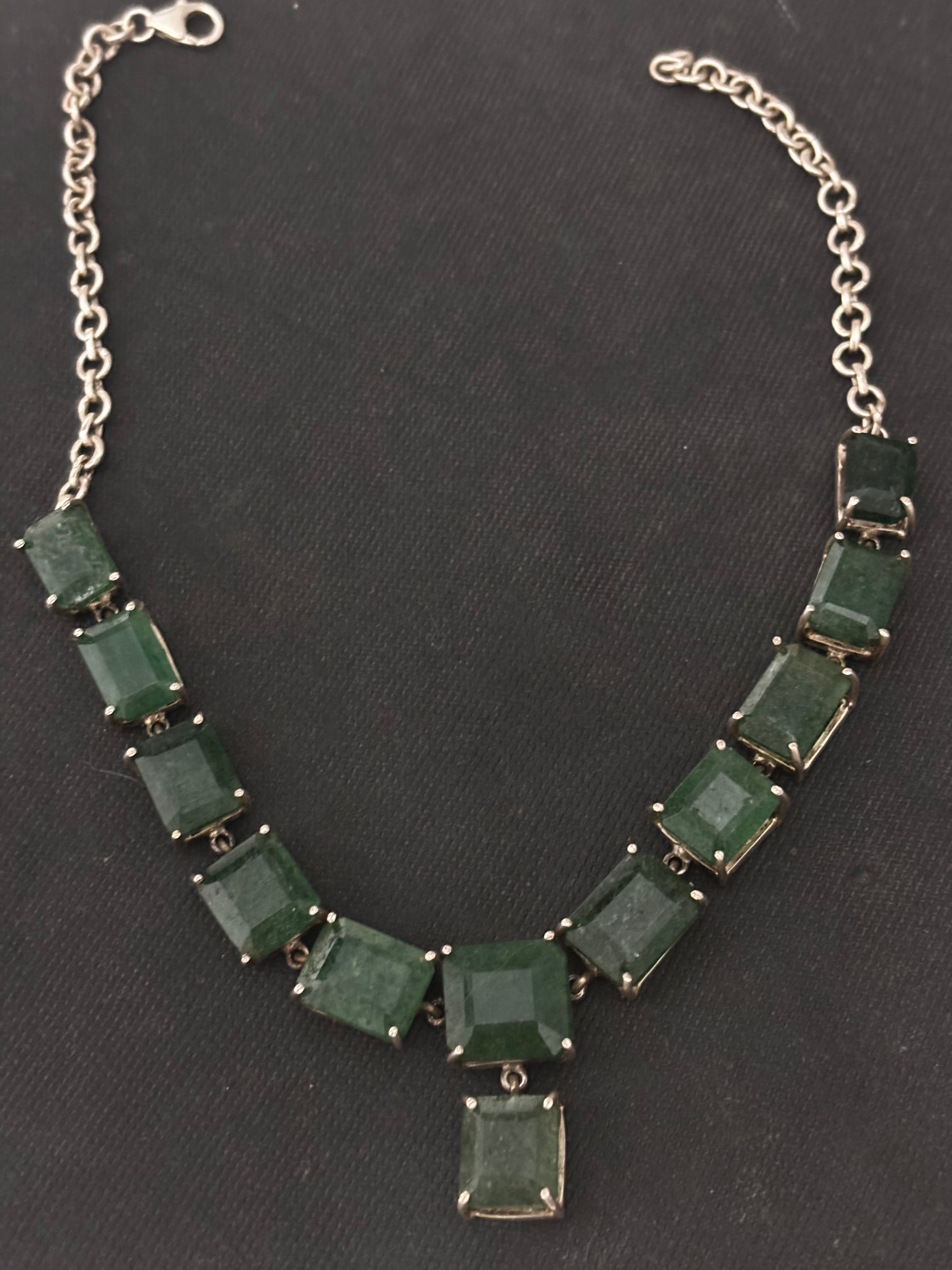 Green Strawberry Quartz Silver Necklace