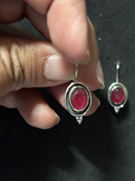 Silver Red Semiprecious Stone Earrings