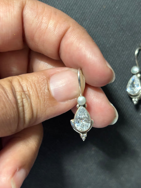 Silver Zircon Pearl Earrings