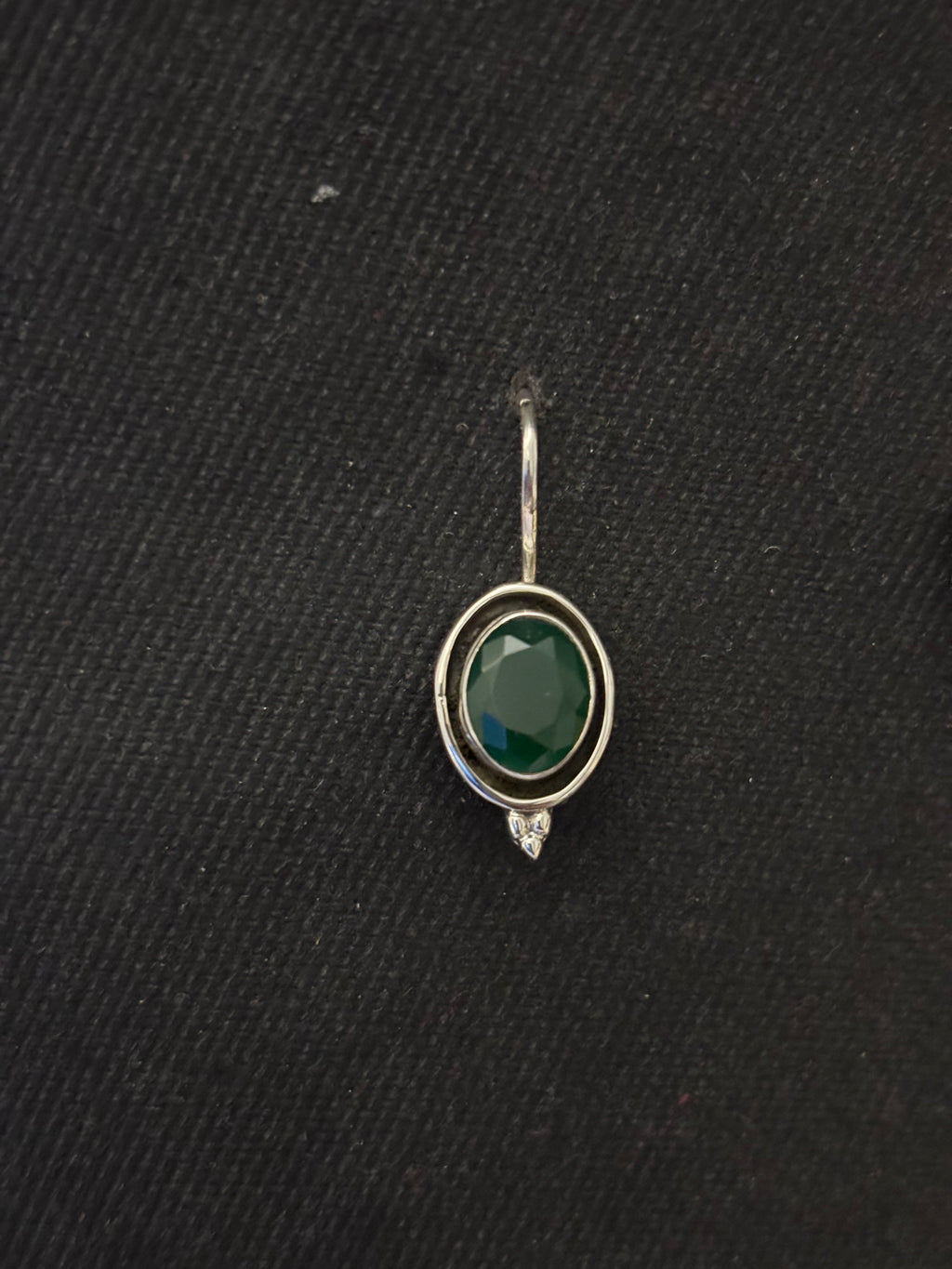 Silver Green Semiprecious Stone Earrings