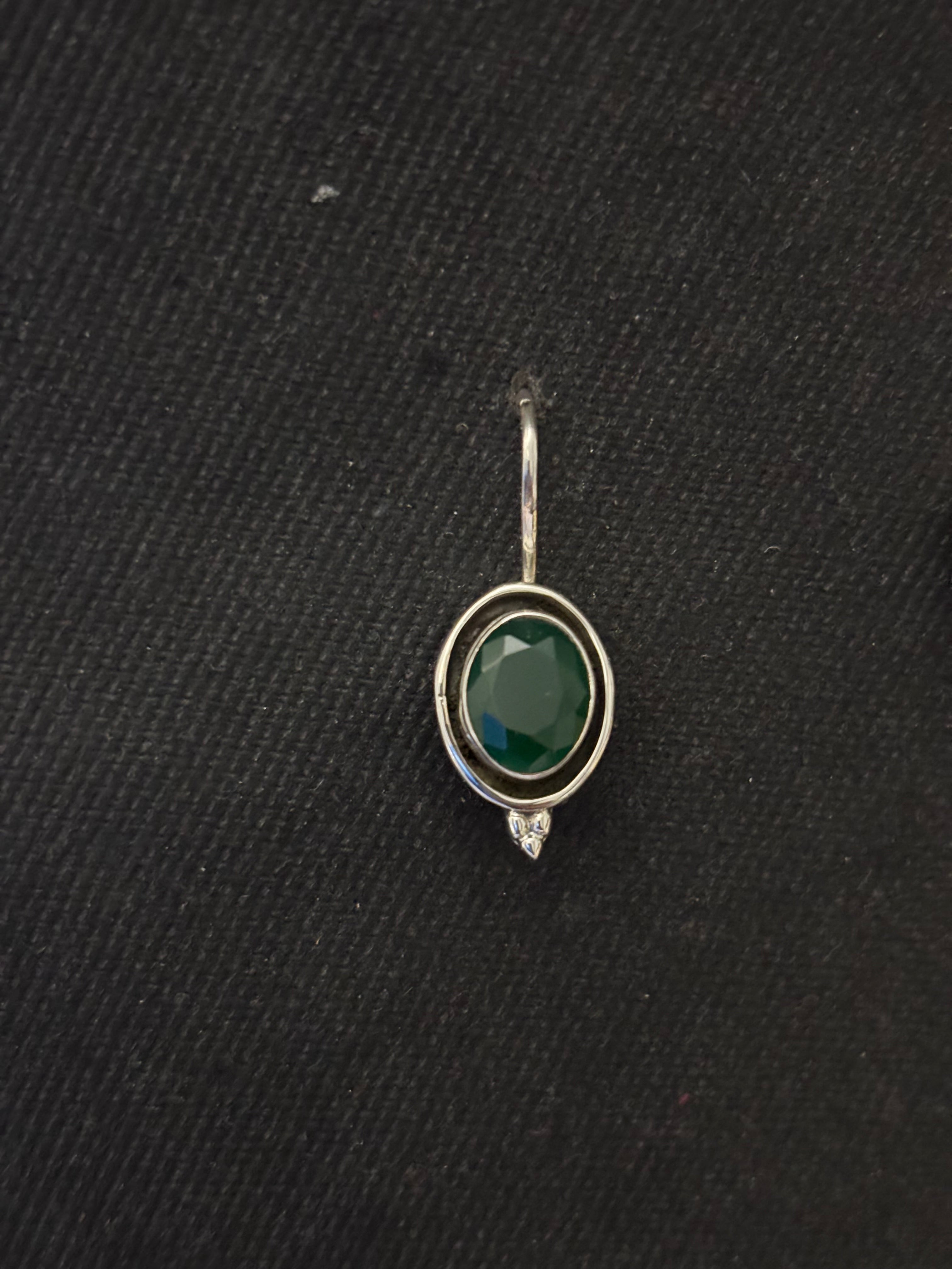 Silver Green Semiprecious Stone Earrings
