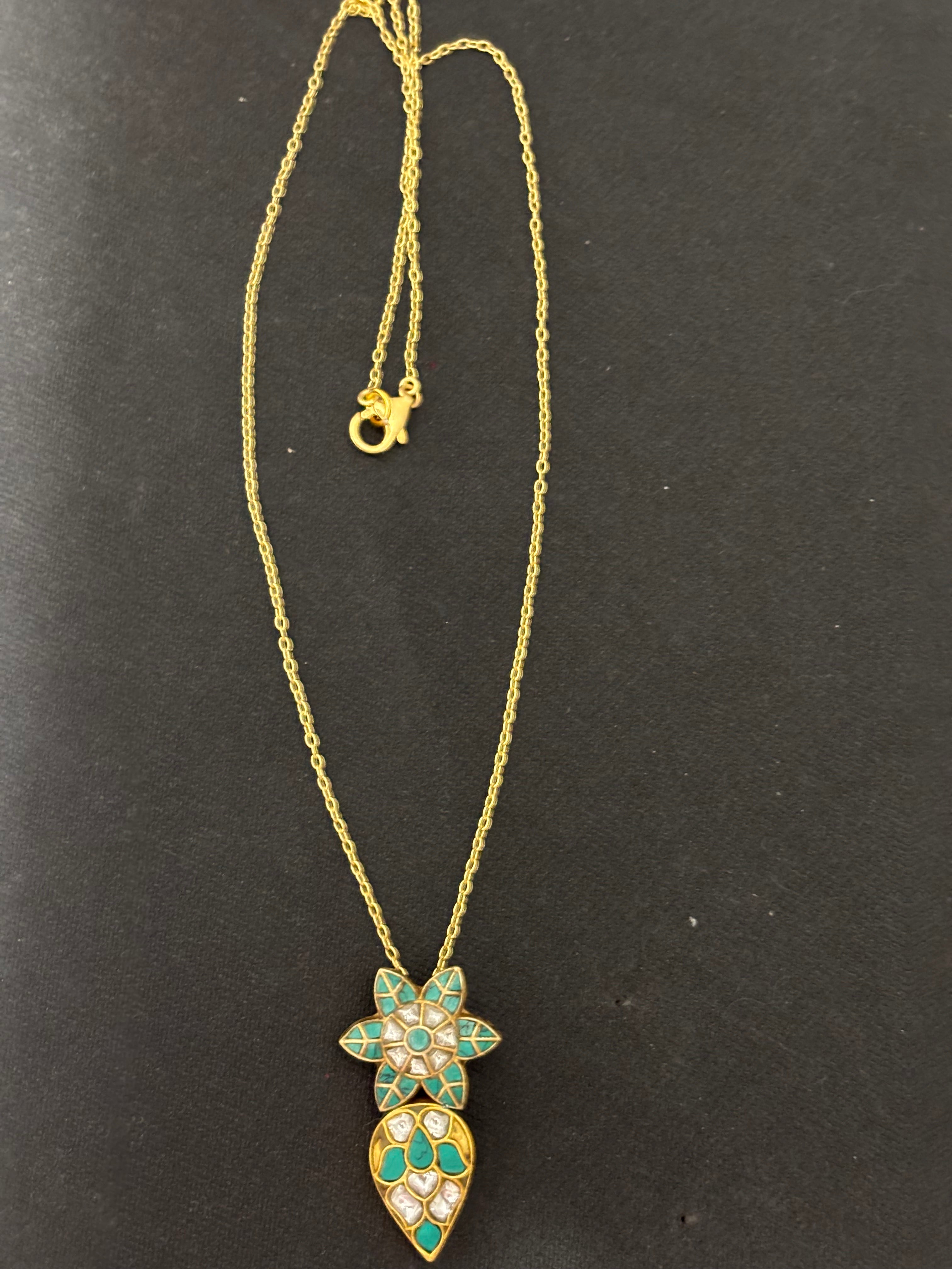 Turquoise Gold Plated Pendant Chain