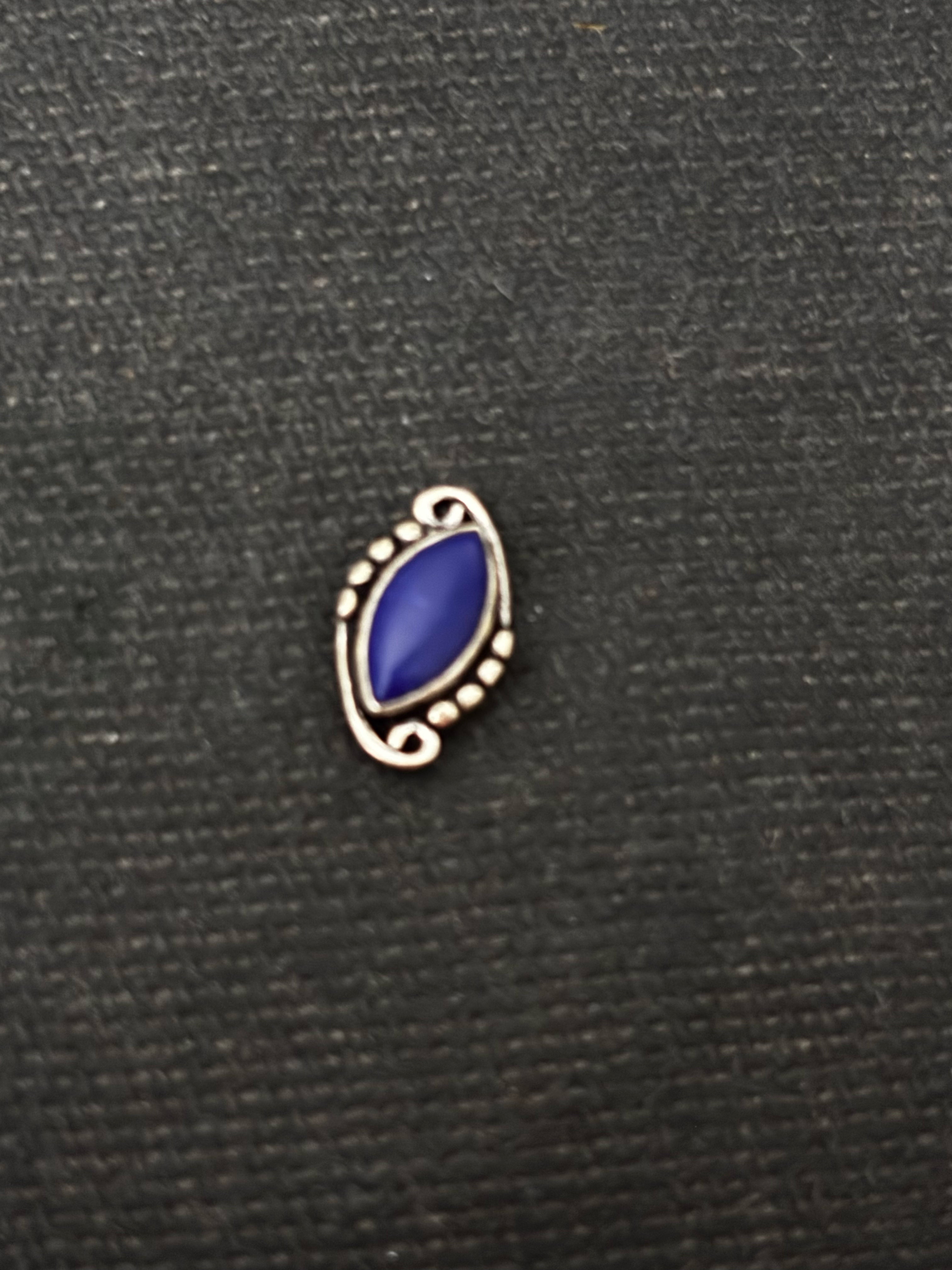 Elongated Single Stone Silver Nosepin
