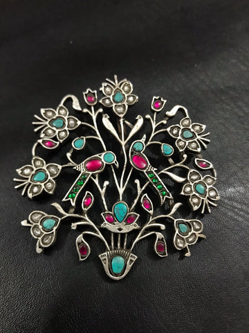 Silver Turquoise Jadua Work Pendant