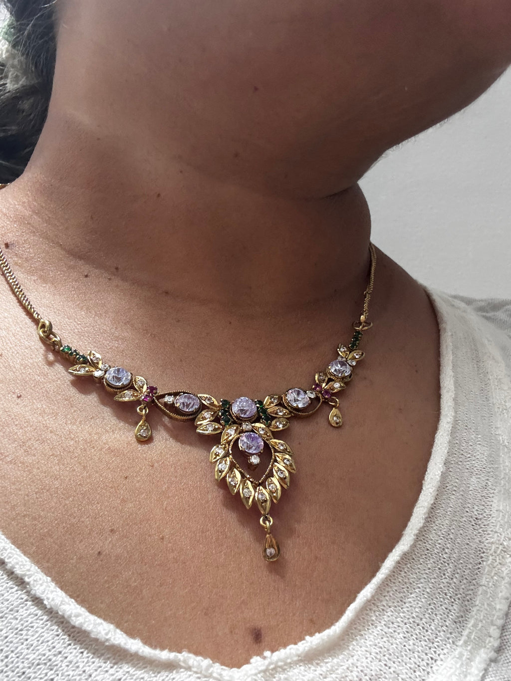 Silver vintage Neckpiece with Semi Precious stones