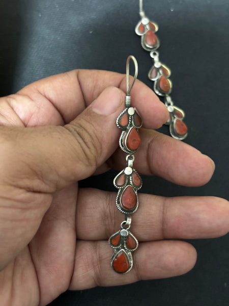 Coral Long Earrings