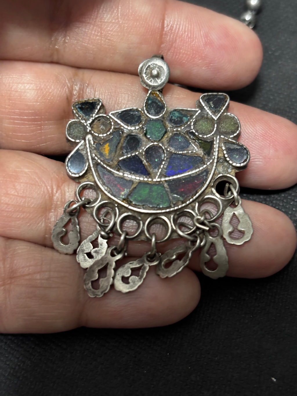 Vintage Silver Glass Pendant