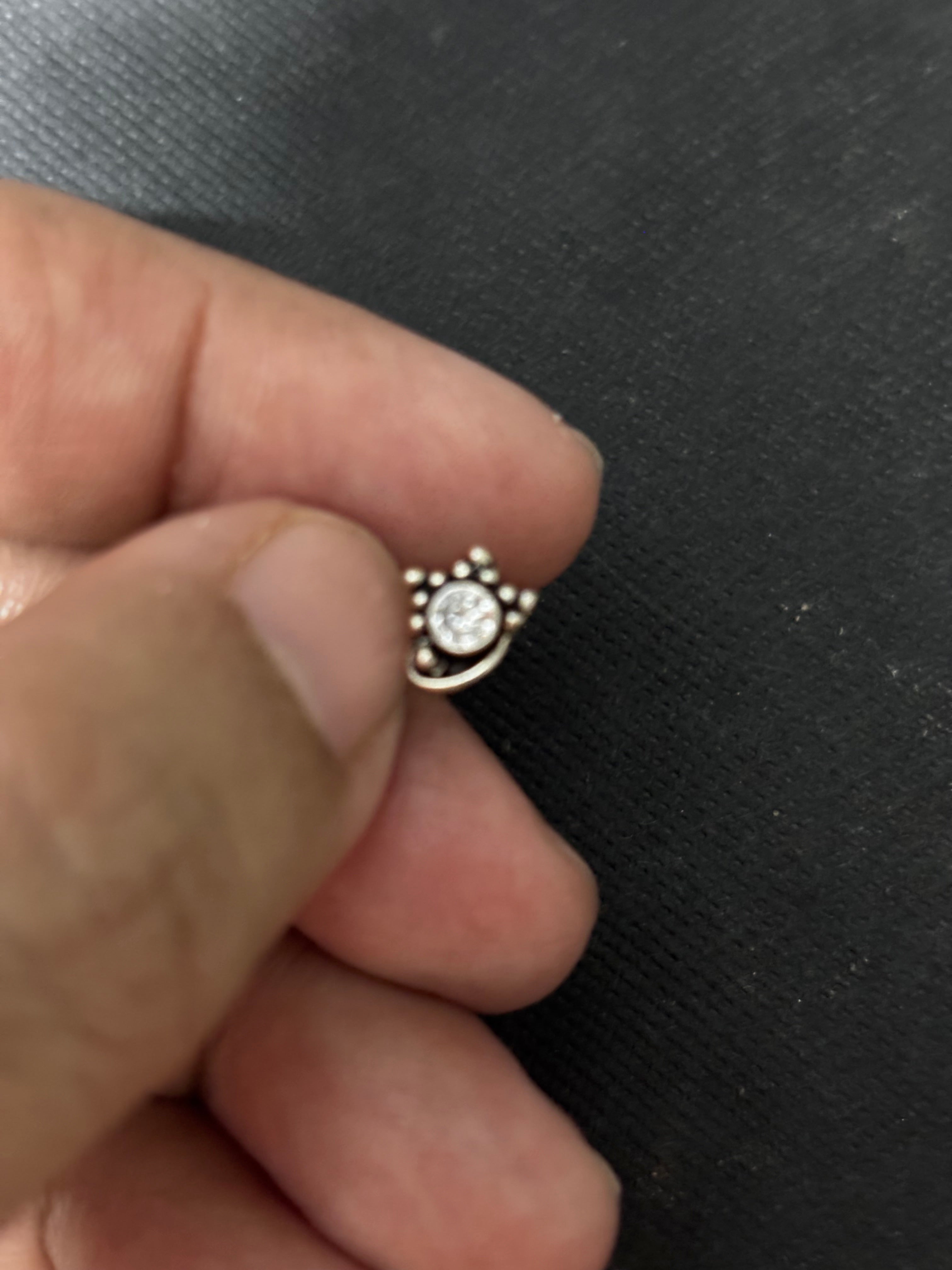 Silver White Stone Half Star Nosepin