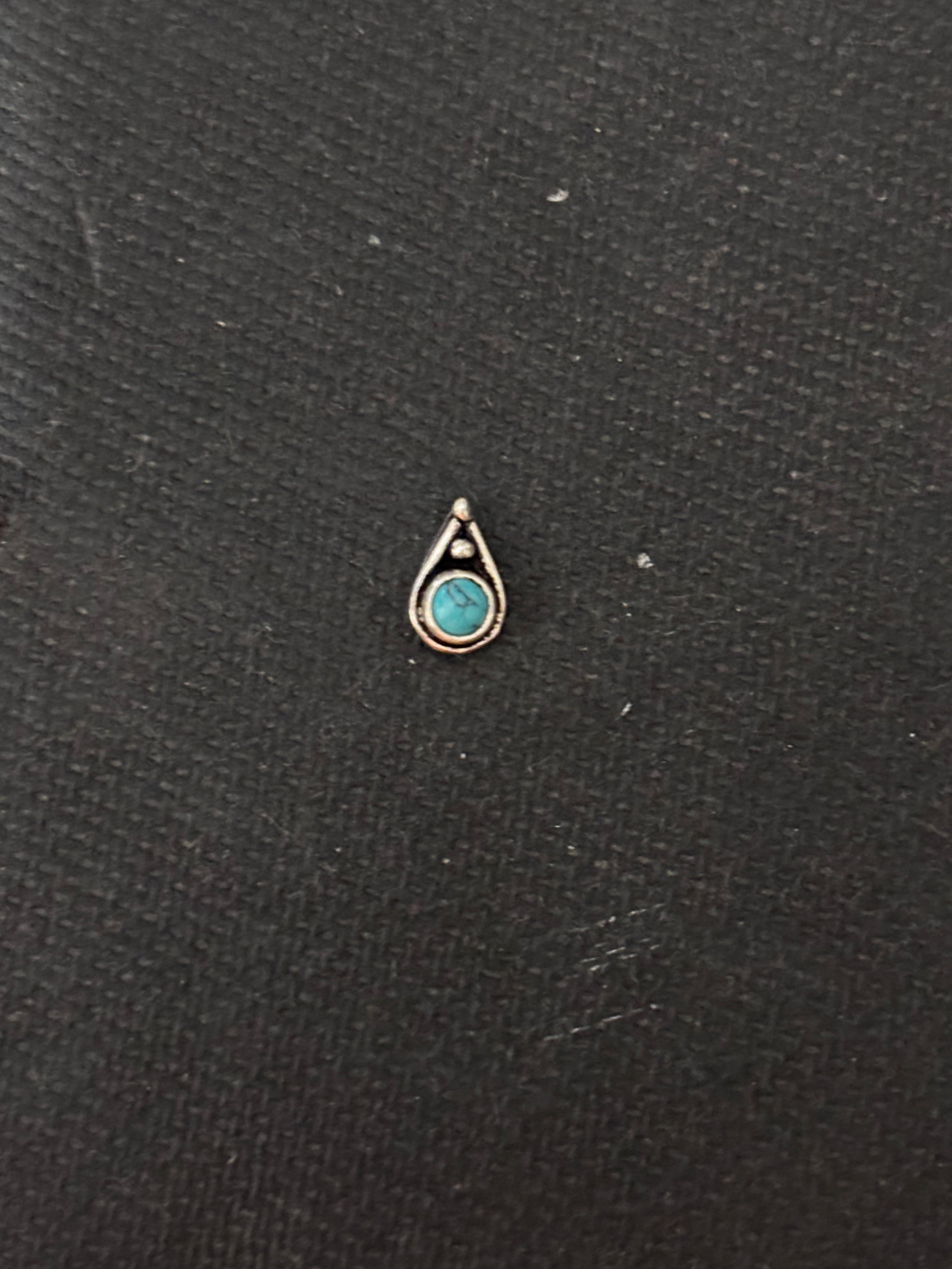 Turquoise Teardrop Silver Nosepin