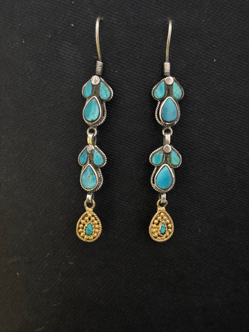 Silver Dual Tone Turquoise Earrings
