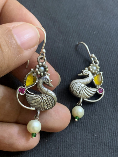 Silver Swan With Spinel Earrings