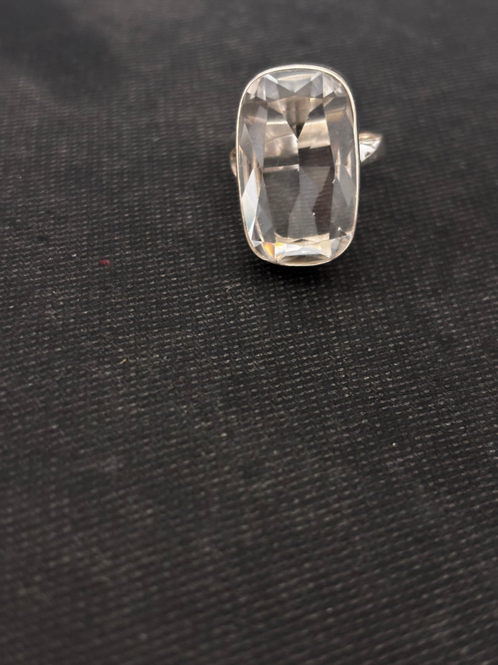 Faceted Clear Quartz Rectangle Silver Finger Ring
