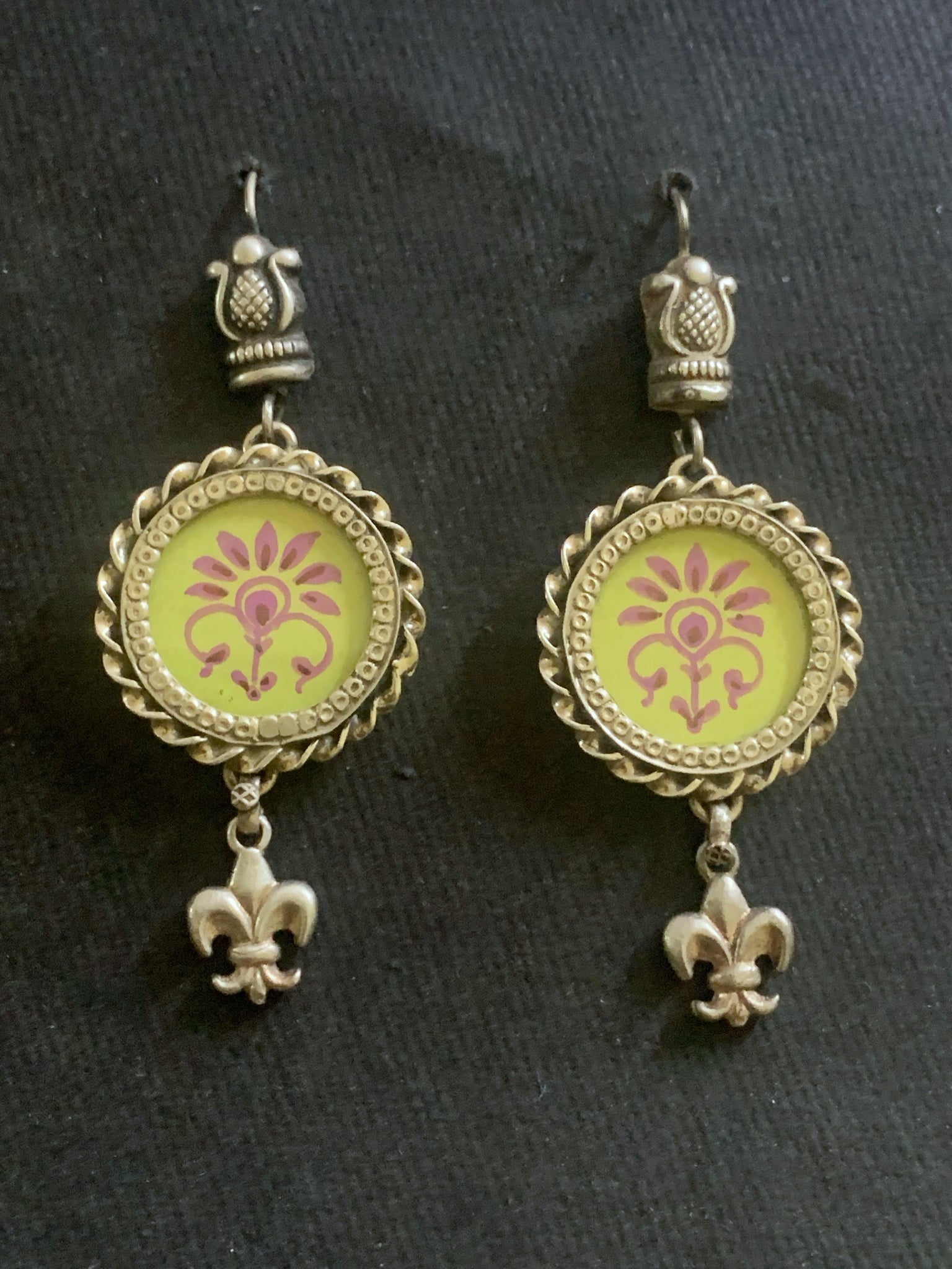 Tea Green Silver Handpainted Earrings