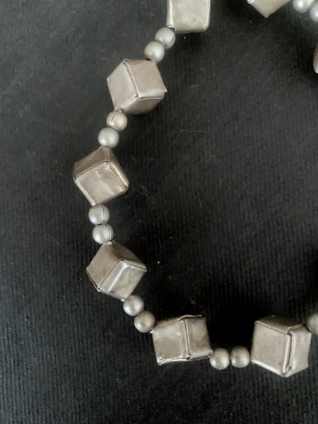 Handmade Silver Box Bead Bracelet