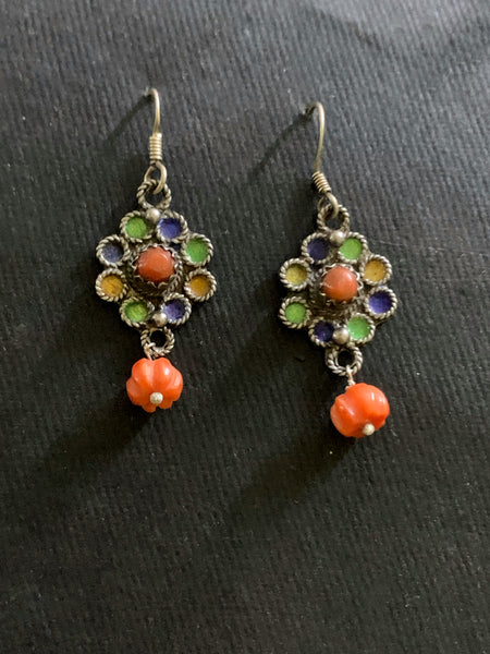 Moroccan Enamelled Silver Earrings