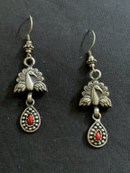 Silver Peacock Coral Earrings