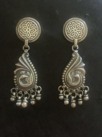 Silver Peacock Danglers