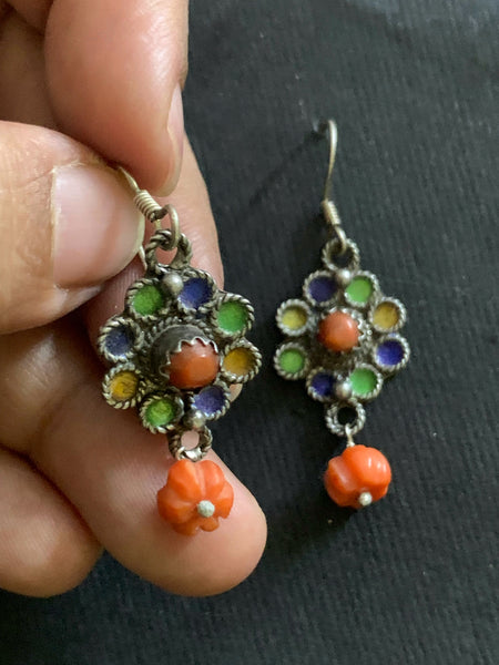 Moroccan Enamelled Silver Earrings