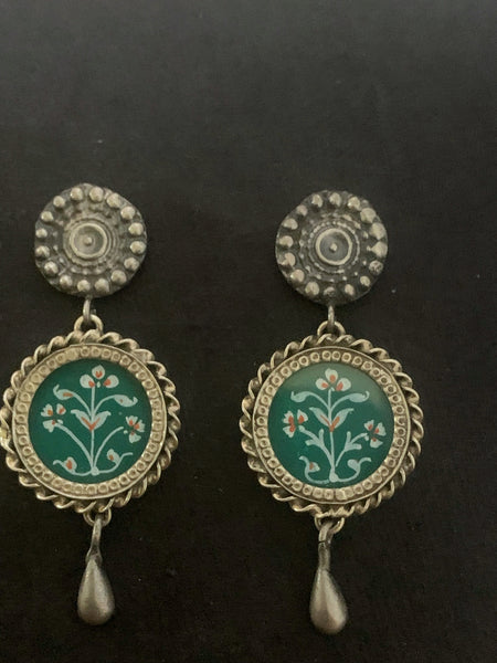 Green Handpainted Earrings