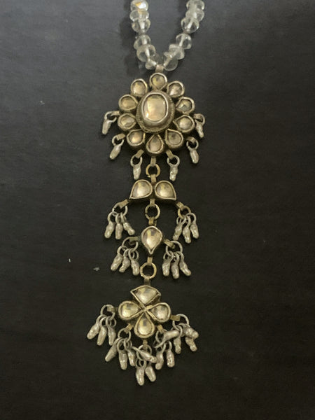 Silver Long Vintage Kundan Pendant