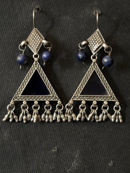 Ink Blue Glass Silver Earrings