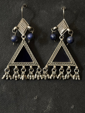 Ink Blue Glass Silver Earrings