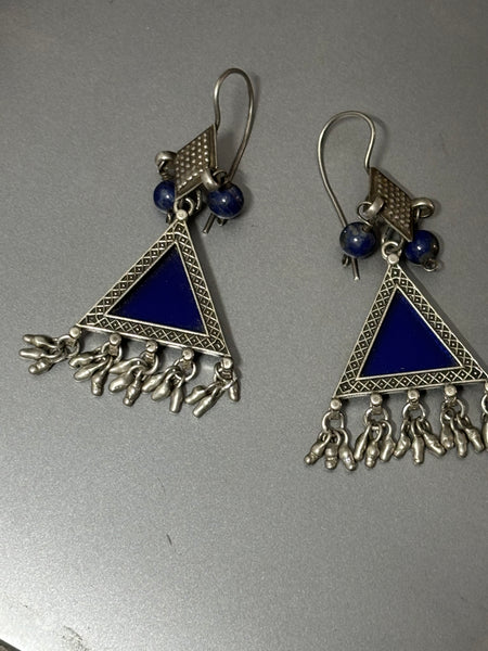 Ink Blue Glass Silver Earrings