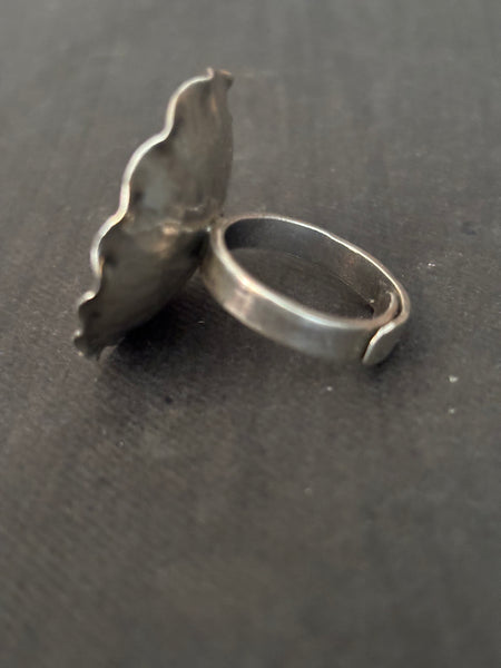 Silver Coral and Zircon Finger Ring