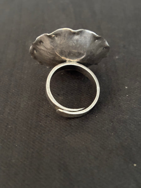Silver Coral and Zircon Finger Ring