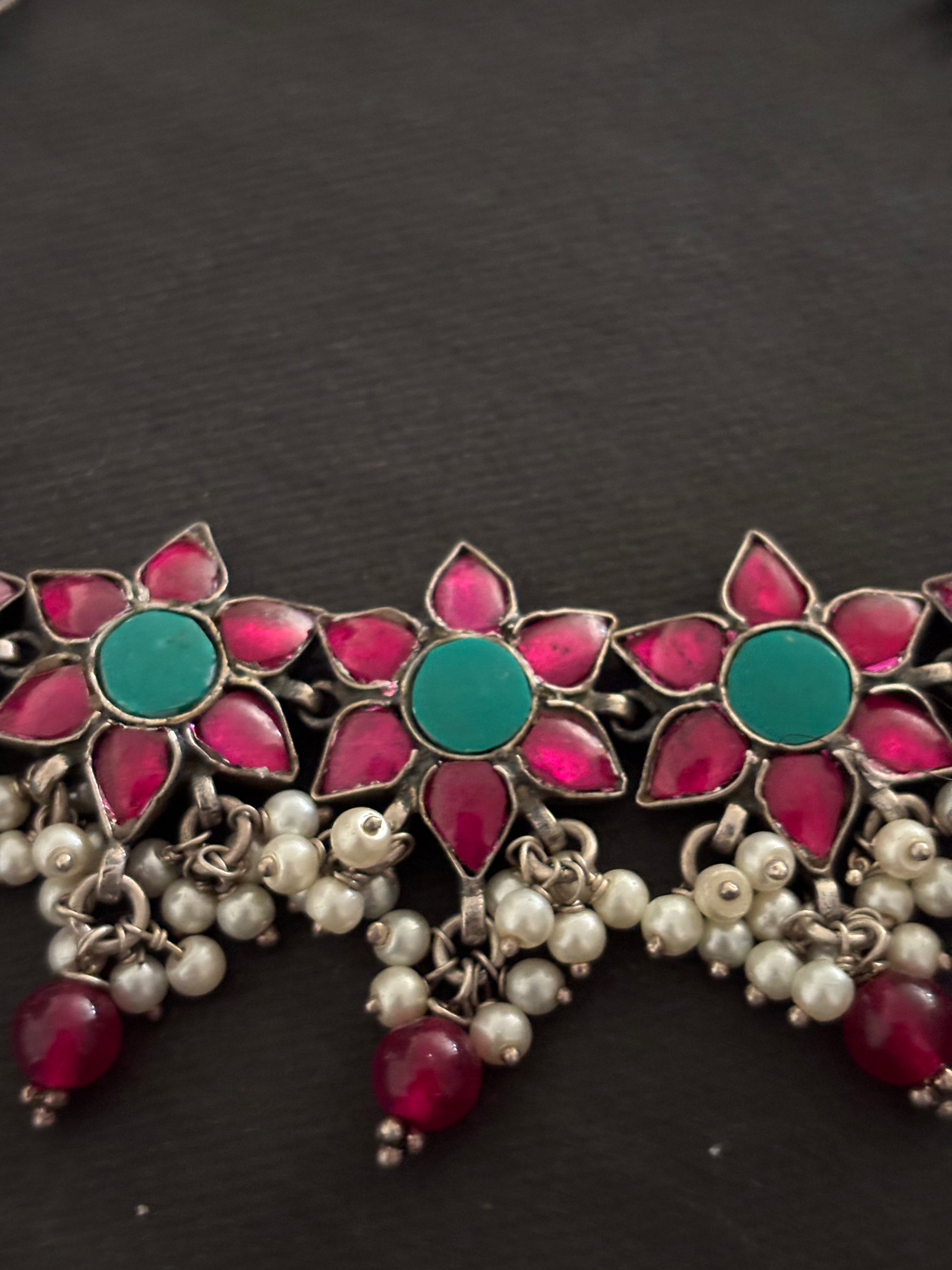 Silver Spinel and Turquoise Neckpiece
