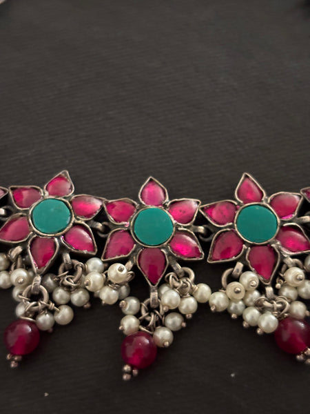 Silver Spinel and Turquoise Neckpiece