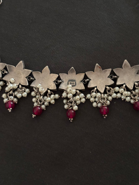 Silver Spinel and Turquoise Neckpiece